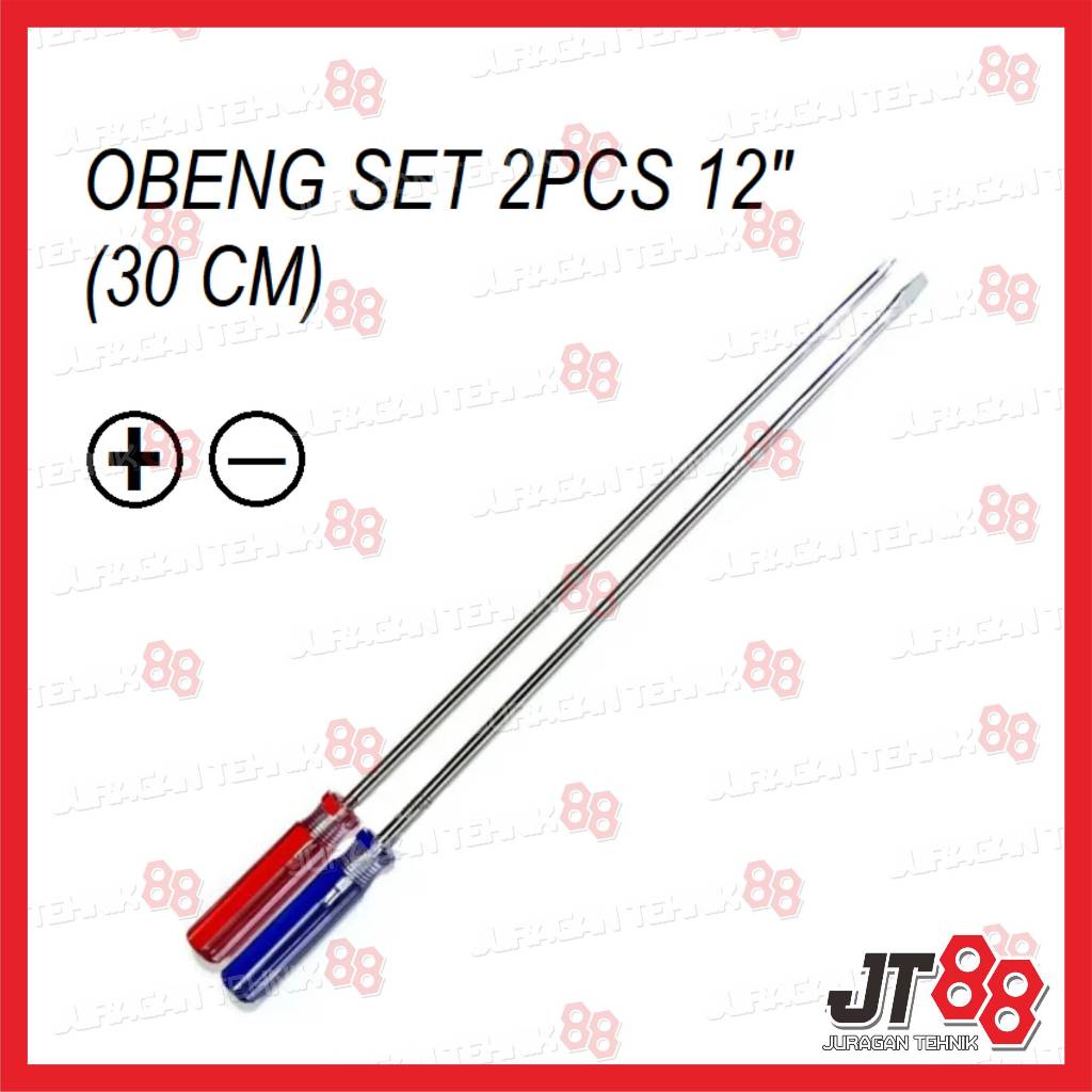 Obeng Mekanik 1set - Obeng Kurus Panjang 12inch - Obeng Radio Plus Min