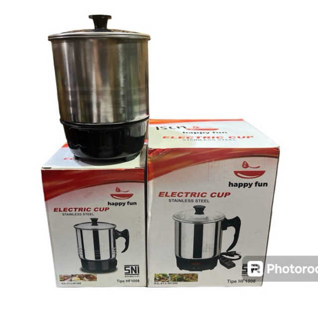 Teko Listrik Kecil Stainless Stell Happy Fun HF-1008 / Teko Masak Air Kecil / Mug Listrik Kecil / 11
