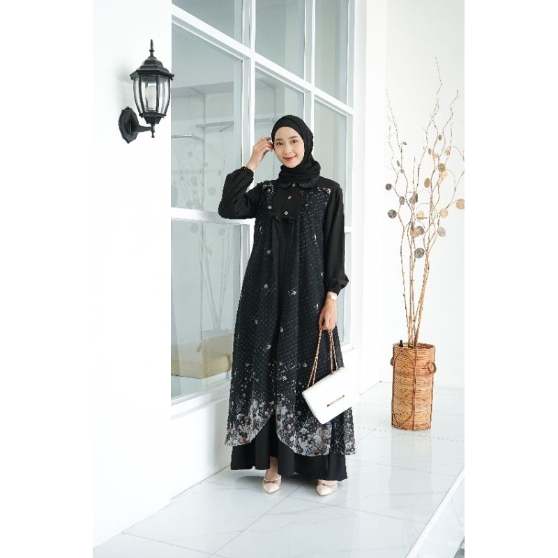 Elhurriyah Gamis Dewasa Aluna Ceruty Outer Babydoll Motif Dress Wanita Muslimah