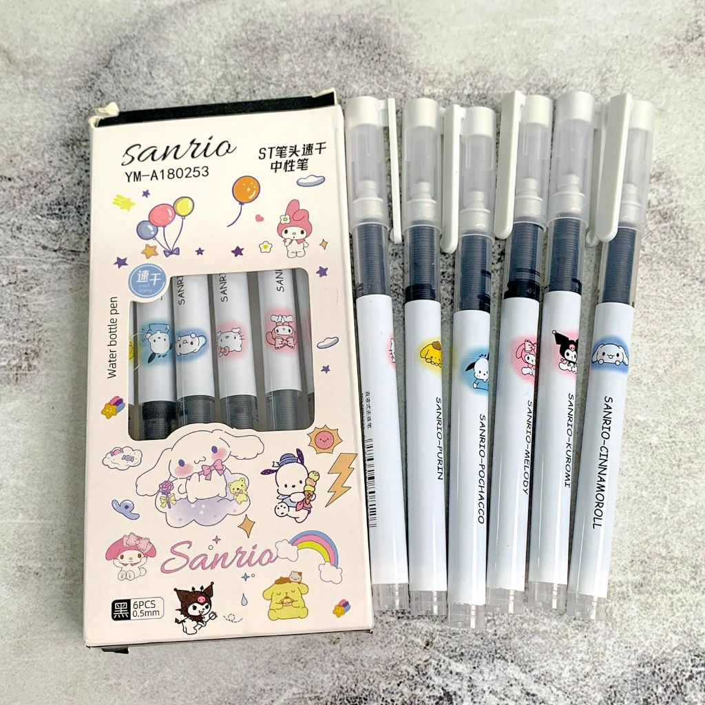 

Pen Gel Hitam 1 Set isi 6 pcs Karakter Sanrio/ Mulus dan Enak untuk Menulis