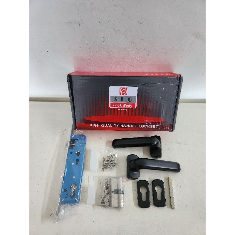 Soligen Kunci Pintu Alumunium Putih Hitam / Handle Pintu Almunium + Bodi Kunci
