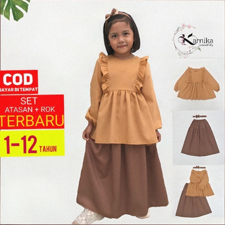 Karnika Setelan Muslim Anak Perempuan Set Tunik Dan Rok Panjang