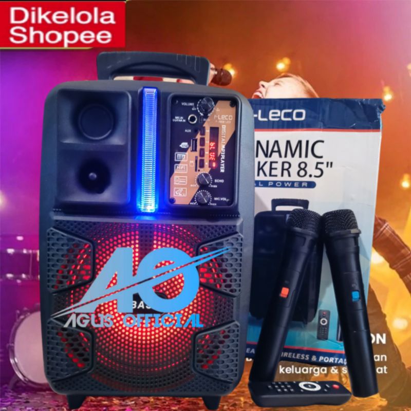 speaker bluetooth karaoke super bass,fleco F-8166 / F-8808  Fleco bonus dua (2)mic wireless super ka