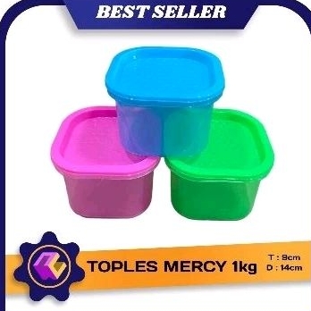 CNA Toples Mercy 1 kg/ Toples Jajan Kotak Warna / Toples Jajan Plastik 1 kg