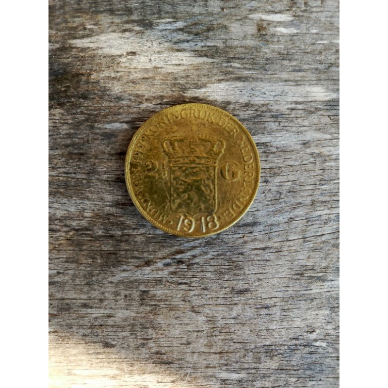 UANG KOIN WILHELMINA 2 1/2 GULDEN TAHUN 1918 LANGKA NEGO