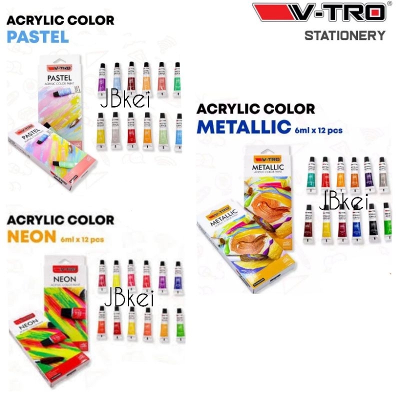 

Cat Acrylic V-Tro Set 12 Warna Pastel/Metallic/Neon Colour Akrilik