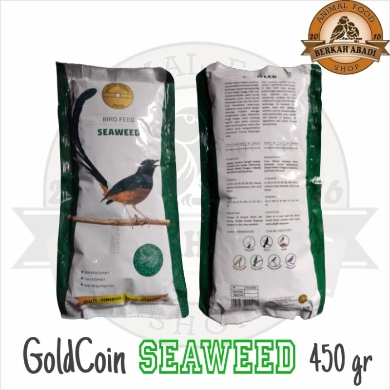 GOLD COIN SEAWEED 450gr PAKAN MAKANAN BURUNG GOLD COIN HIJAU RUMPUT LAUT PAKAN BURUNG MURAI PAKAN BU
