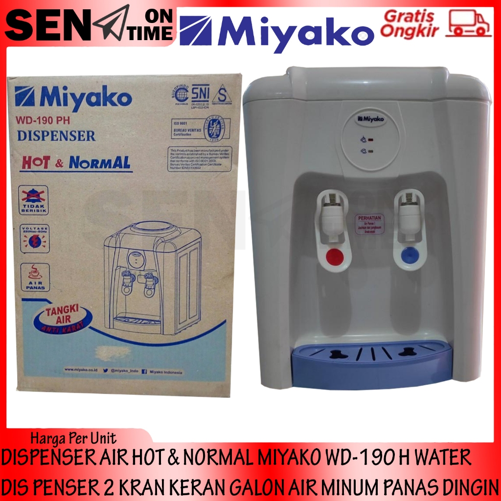DISPENSER FILTER AIR MIYAKO WD-190 PH HOT & NORMAL WATER DIS PENSER 2 KRAN KERAN MINUM PANAS DINGIN 