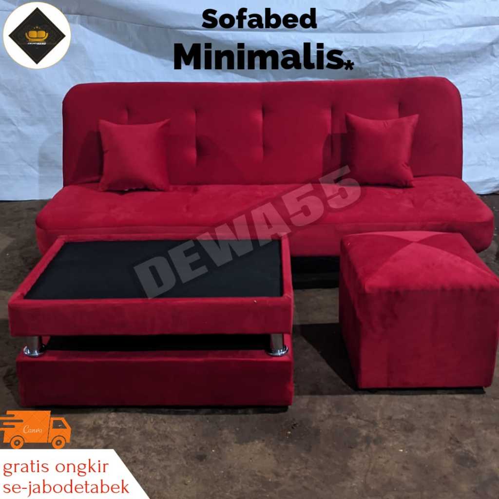 SOFA BED MINIMALIS FULLSET MEJA DAN PUFF | SOFA RUANG TAMU| SOFA TIDUR | SOFA LIPAT