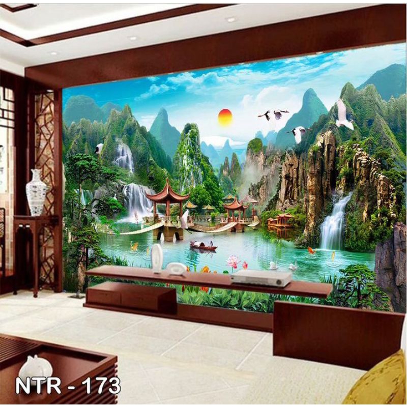 Wallpaper 3D Custom Nature Walpaper Alam Pemandangan Gunung Sawah Bunga