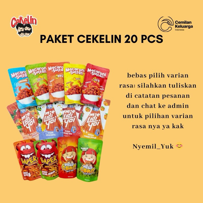 

NYEMIL YUK - Paket 20 pcs bebas pilih varian Basreng Super Mie Lidi Macaroni Sultan Pilus Cihuy