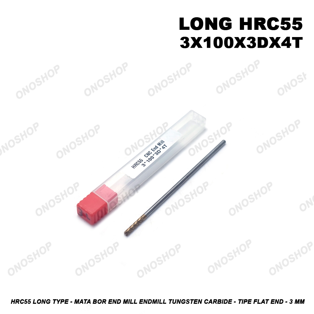 HRC55 Long Type - Mata Bor End Mill Endmill Tungsten Carbide - Tipe Flat End - 3 mm