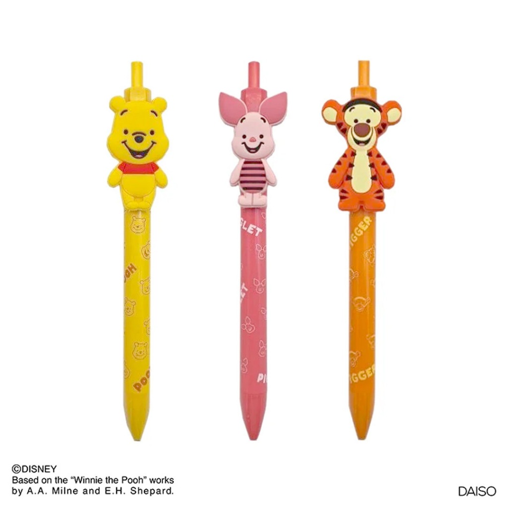 

Daiso Ballpoint pen with rubber clip -Winnie-the-Pooh Piglet Tigger -
