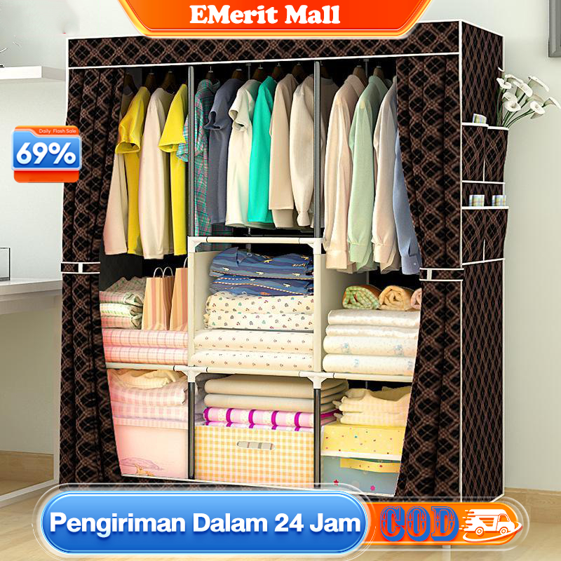 Lemari Pakaian Lemari 3 Sekat Lemari Baju Gantung Lemari Baju Jumbo Lemari Portable Serbaguna
