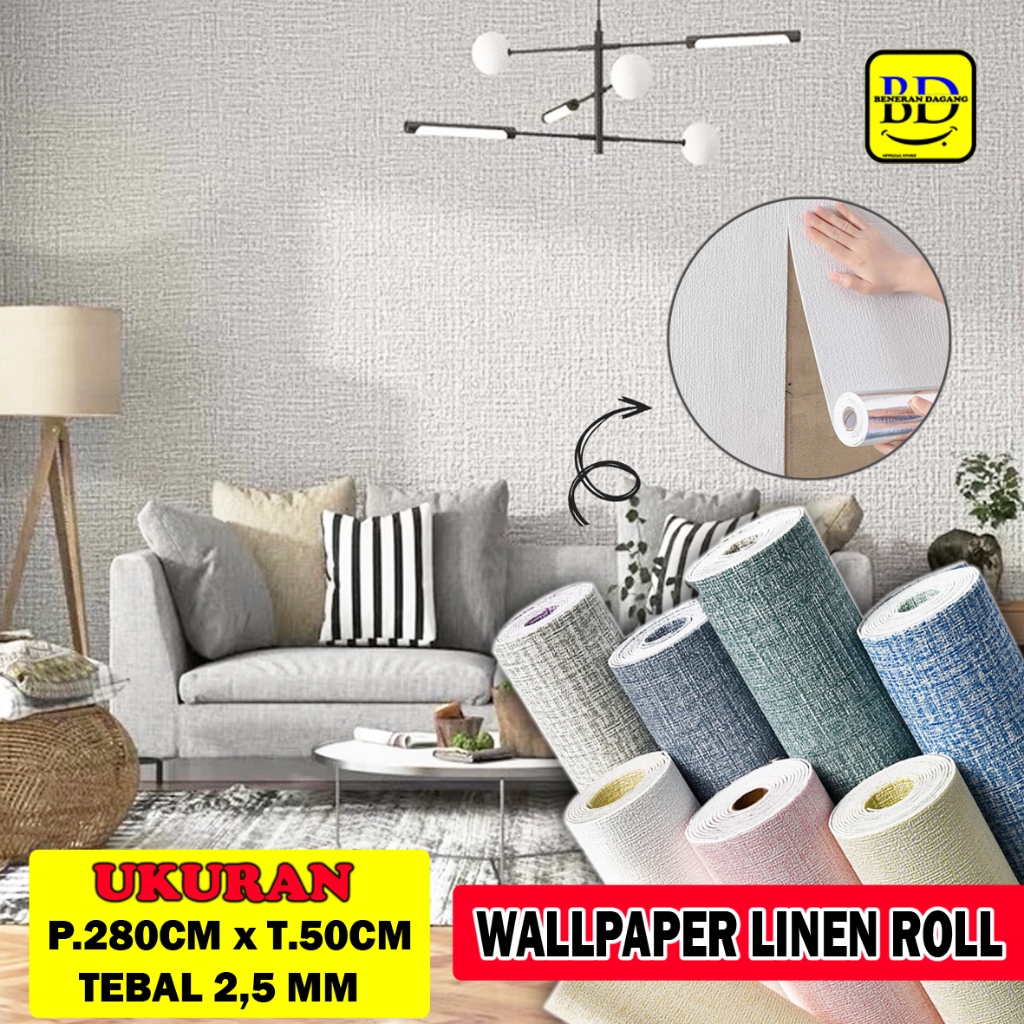 Wallpaper Stiker Dinding Foam Linen Roll Wall Decor Hiasan Dinding Aesthetic