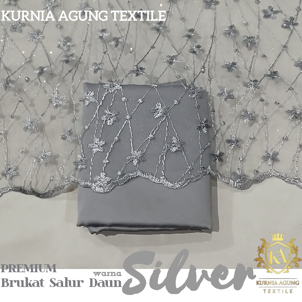 ½ meter Kain Brukat Premium warna SILVER ABU / Brokat Tile Prancis bahan Kebaya Bridesmaid Lamaran M