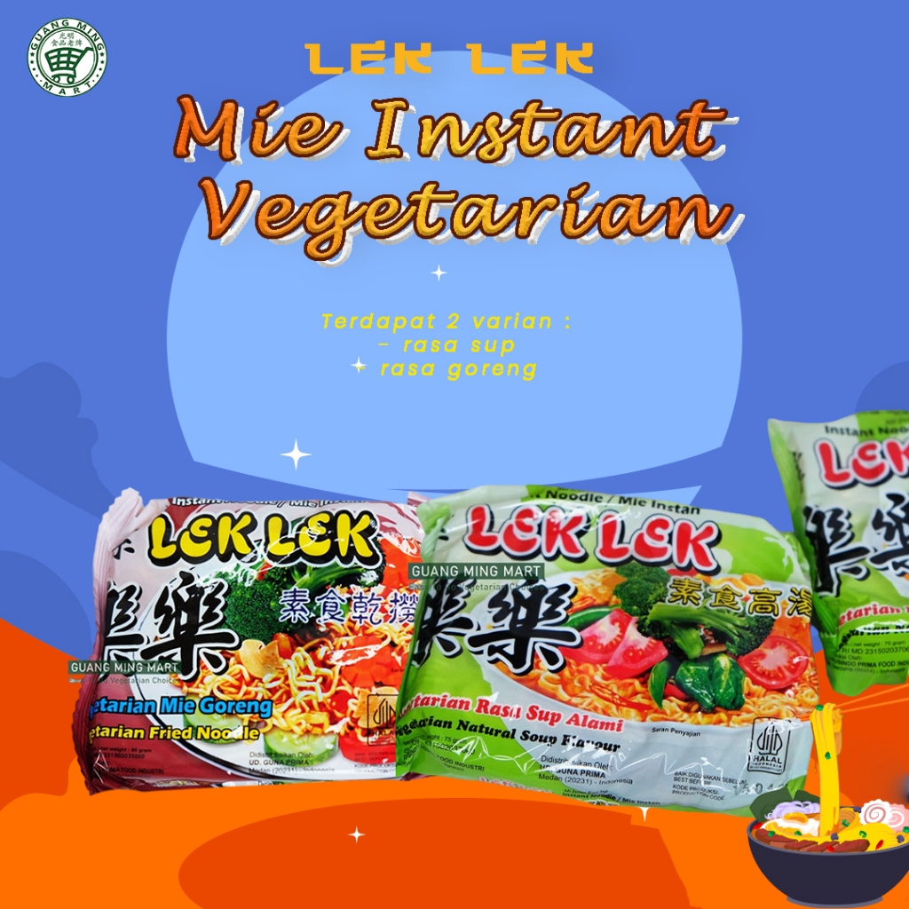 

MIE LEK LEK VEGETARIAN RASA GORENG DAN RASA SUP PER-PCS (SATUAN)