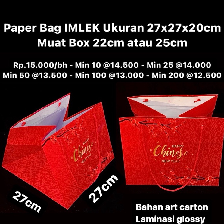 

Modern Paper Bag IMLEK Ukuran 27x27x2cm Muat Box 22cm atau 25cm