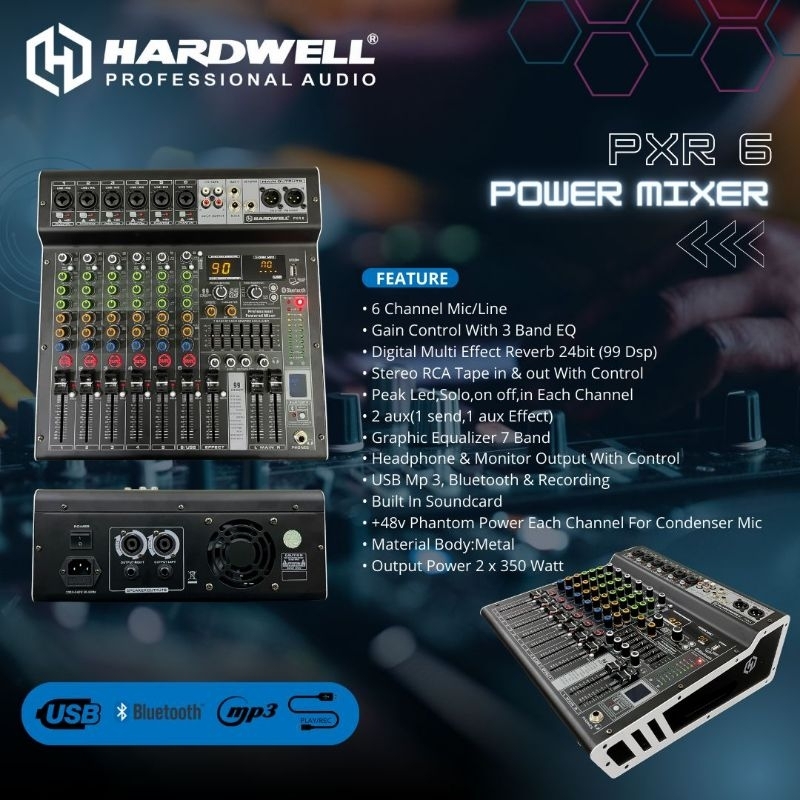 Mixer power 6ch Hardwell PXR 6 original PXR 6 usb,bluettooh