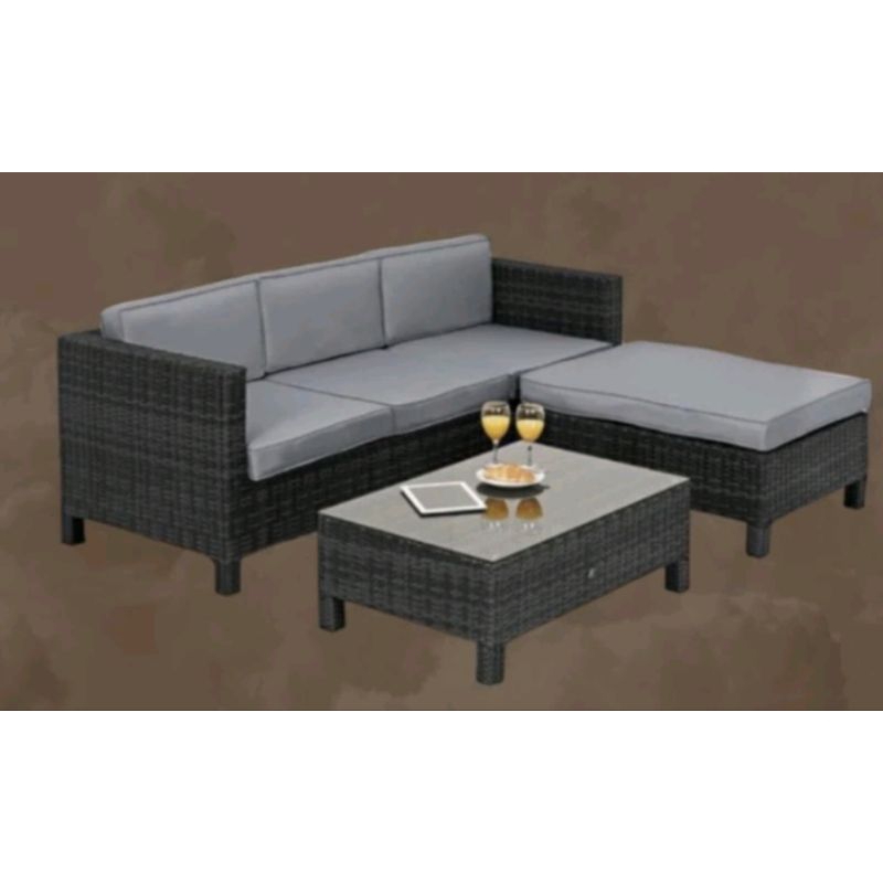 sofa + kursi Ottoman bahan rotan sintetis original expor / sofa L