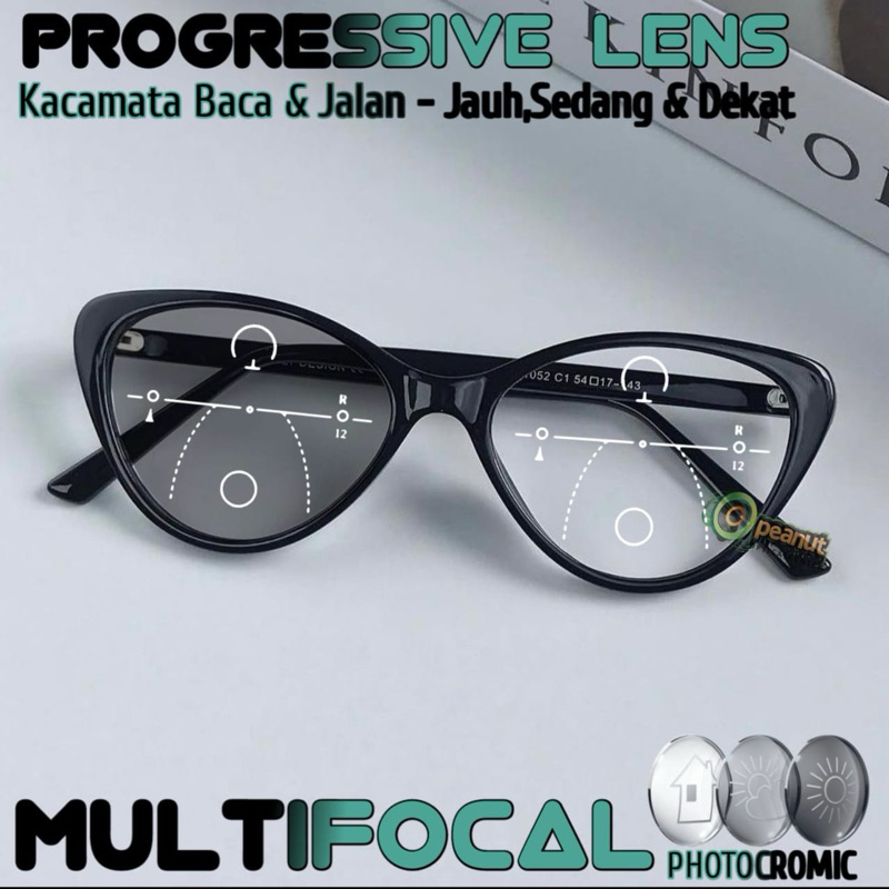Kacamata Progresif Wanita (Cat Eye) Photochromic | Kacamata Baca dan Jalan | Kacamata progresif Phot