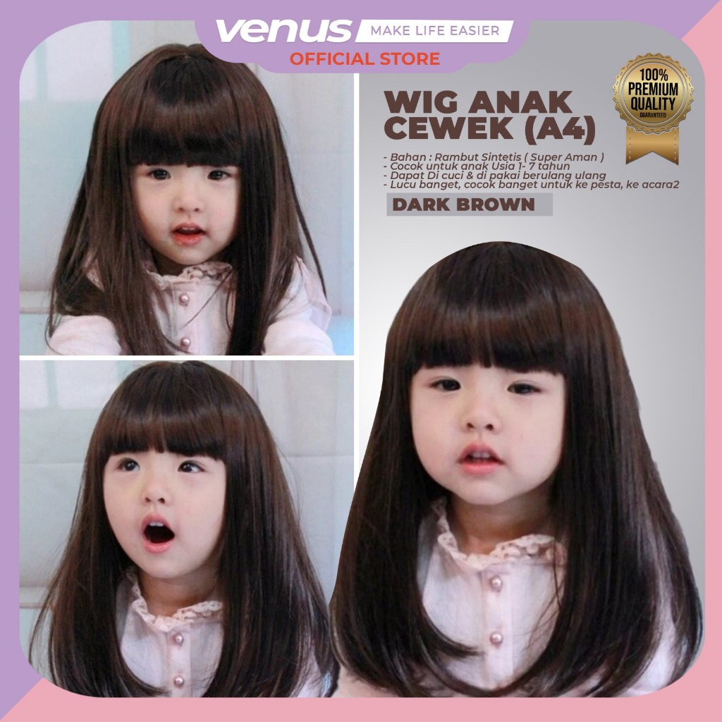OLSEE - Wig Rambut Palsu Anak Perempuan Panjang DARK BROWN Wig Anak Cewek Lucu Anti Rontok Bisa Disi