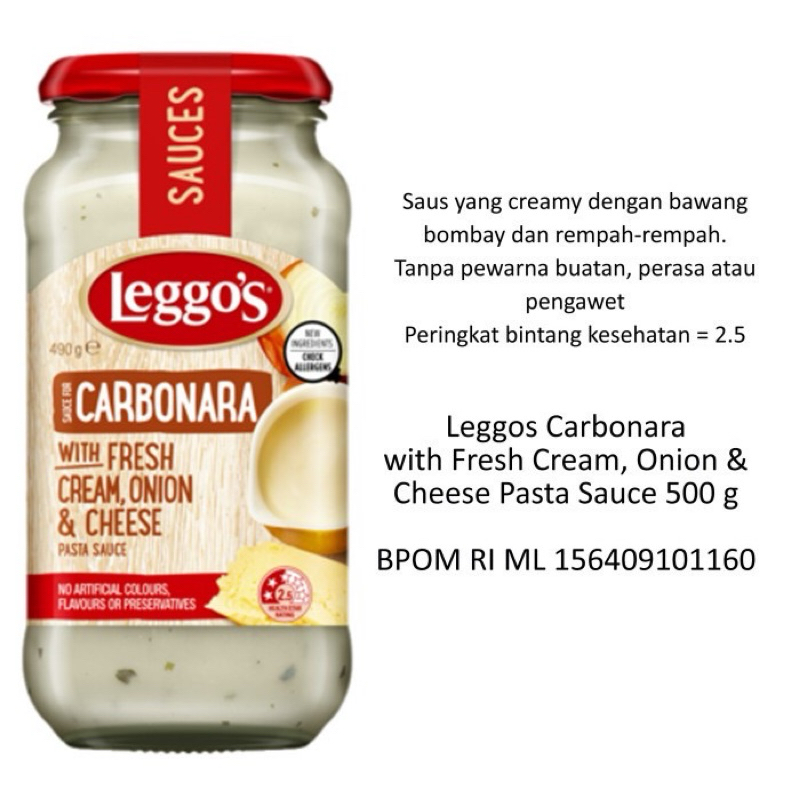 

Leggos Carbonara with Fresh Cream, Onion & Cheese Pasta Sauce 490 gr