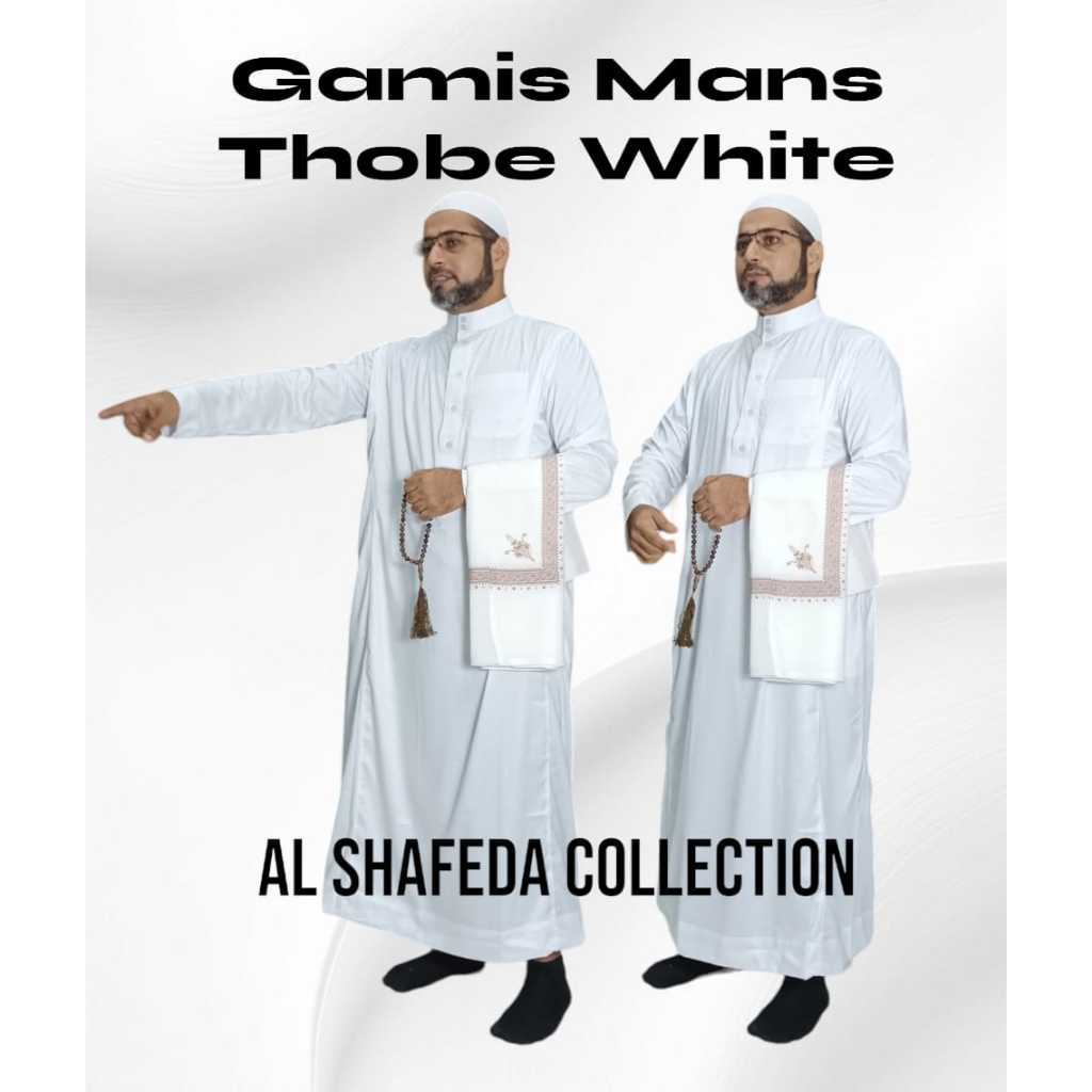 AL Shafeda Jubah / Gamis Pria Dewasa Slimfit Manset Premium Series | White/ Gamis Al Shafeda Tobe Po