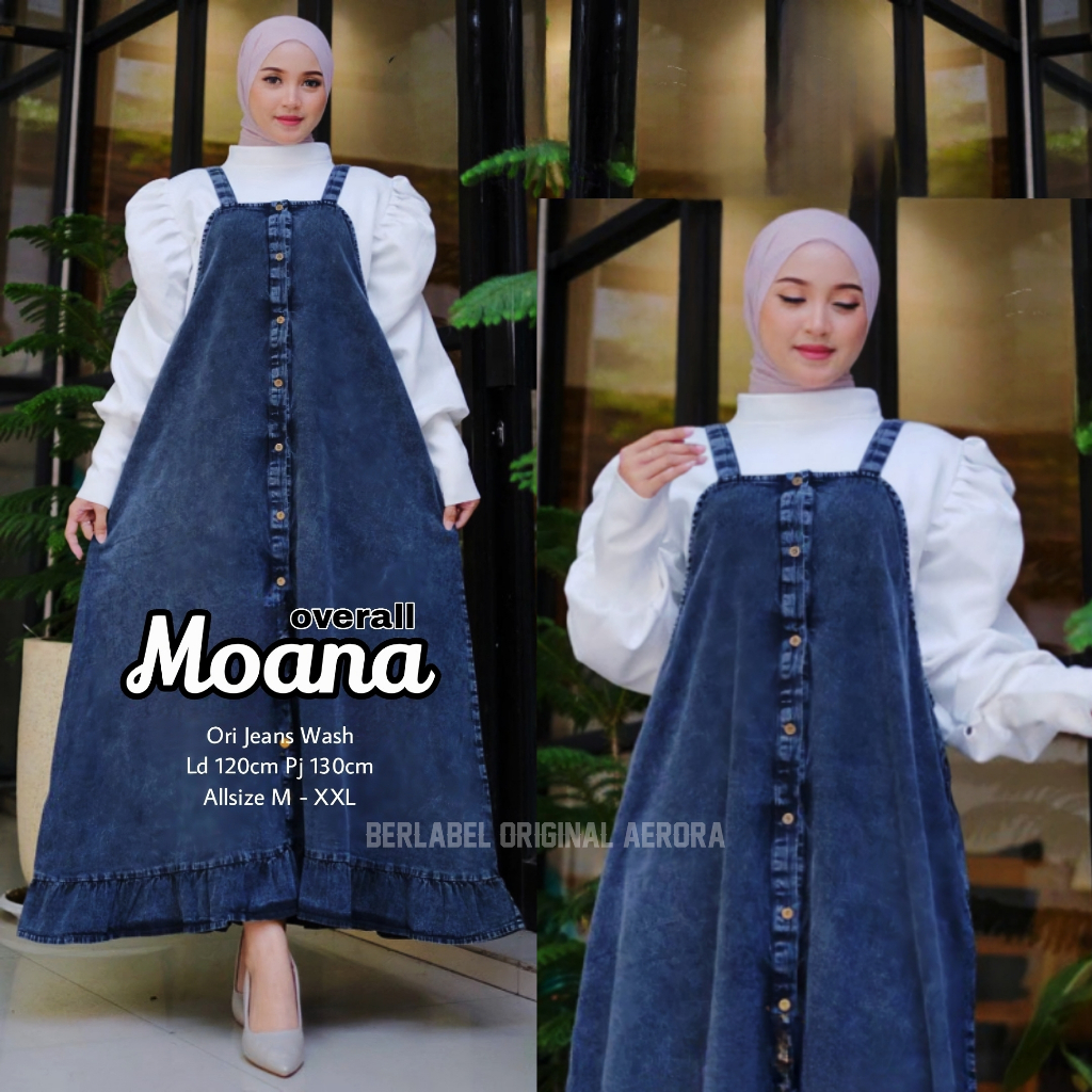 Aerora Moana Overall Overal Rok Kodok Dress Jeans Wanita Jumbo Big Size Terbaru Kekinian 2026