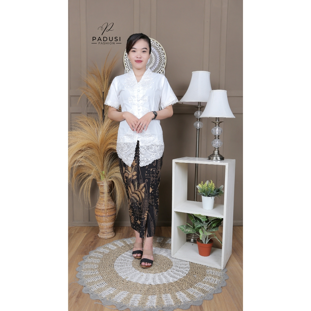 Padusi Kebaya Encim Lengan Pendek Motif Sahroni Bordir Polos Katun Premium