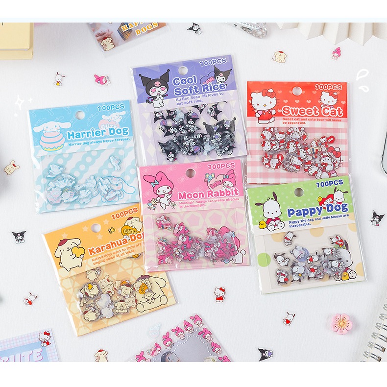 

Stiker Sanrio Kuromi Cinnamorol Pochacco Decor Buku Journaling Stiker Pack isi 100pcs YZ003