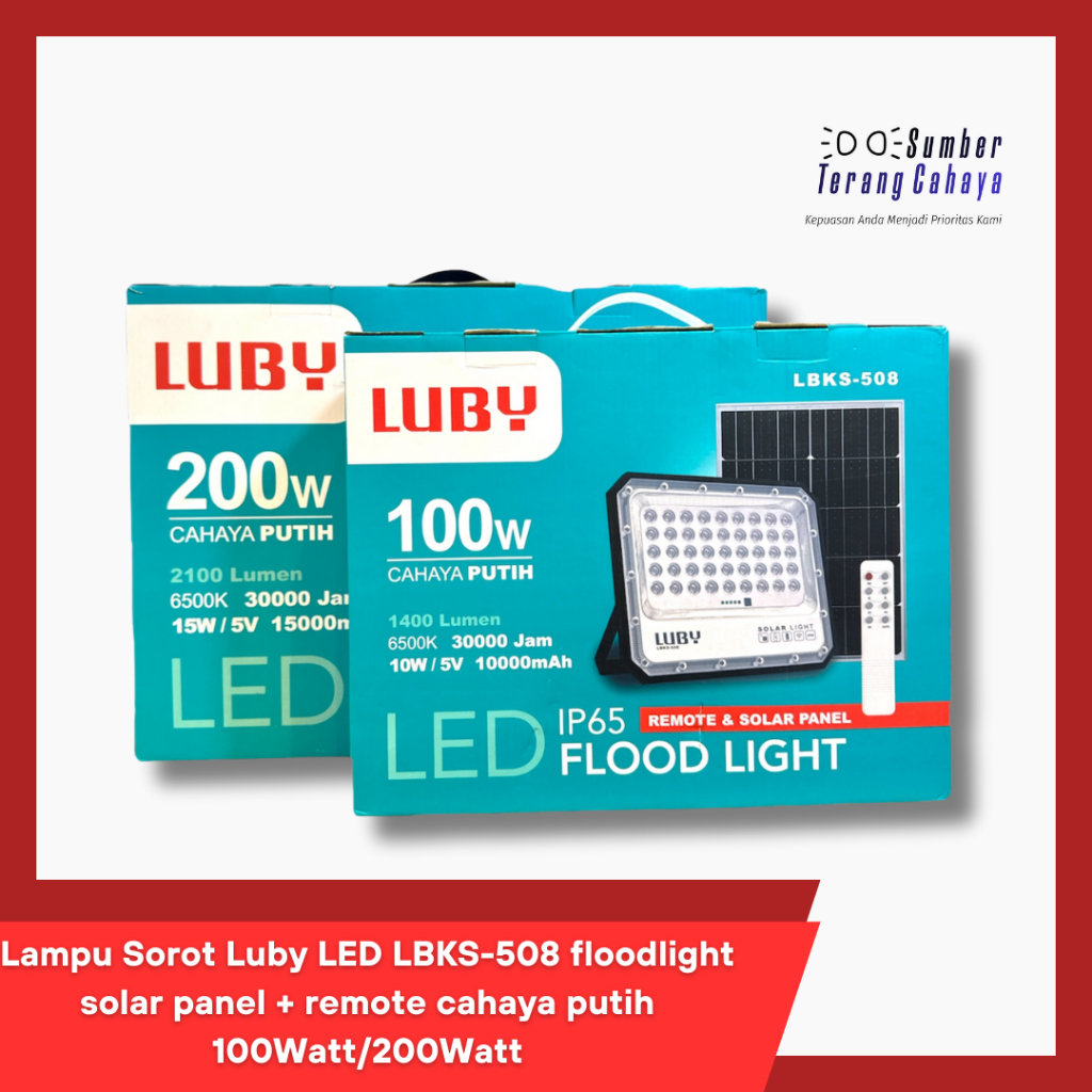 Lampu Sorot Luby LED LBKS-508 floodlight solar panel + remote cahaya putih 100Watt/200Watt