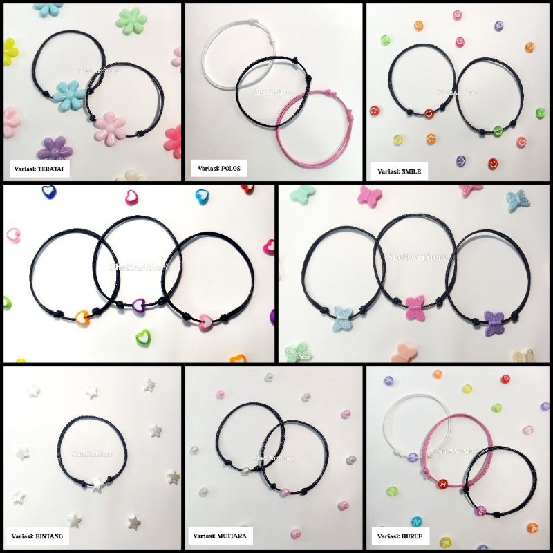 Gelang Karakter Charm Aesthetics | Gelang Hitam Pria Wanita | Gelang Couple | Gelang Couple Bestie P