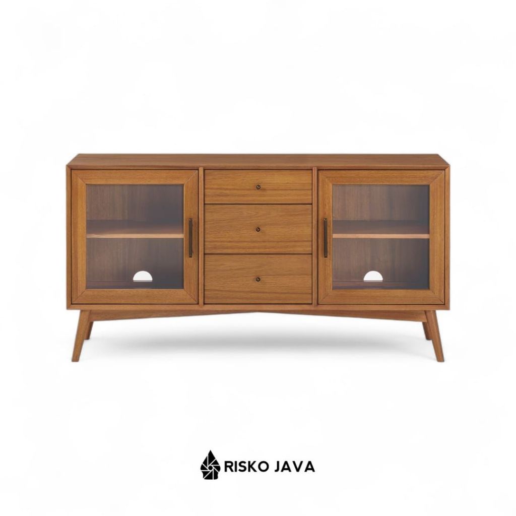 Bufet Kayu Jati / Cabinet Laci Penyimpanan / Bufet Minimalis Pintu Kaca | CIURRIA