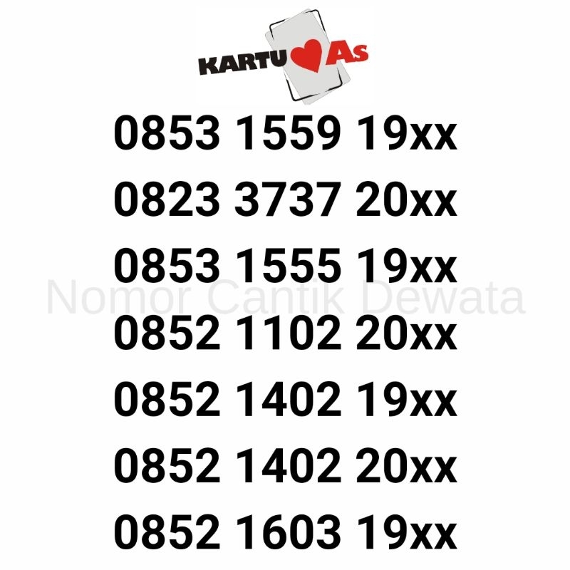 Nomor Cantik Kartu AS Perdana Telkomsel Nomer Cantik Seri Tanggal Bulan Tahun