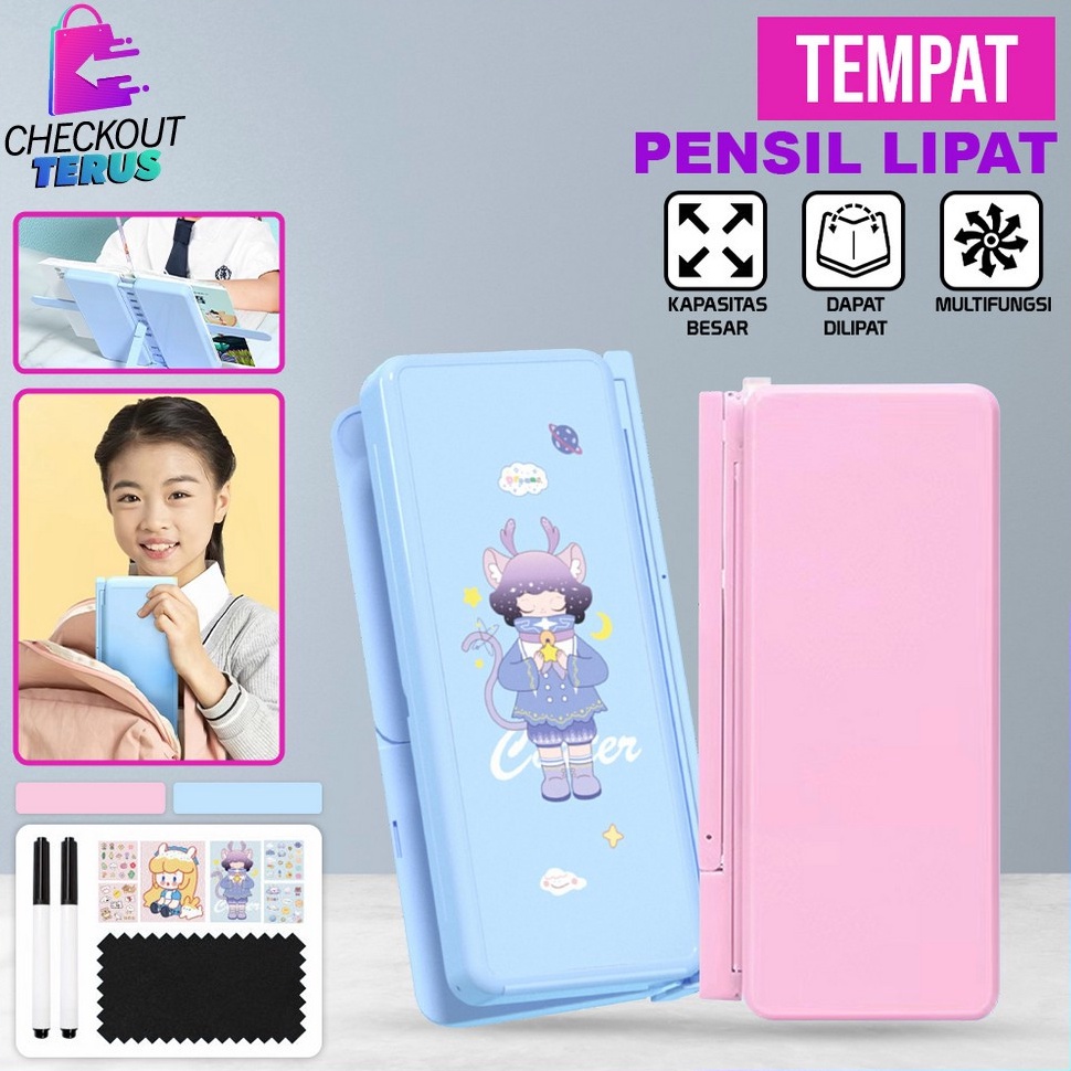 

KODE I87J CT A73 Tempat Pensil 2IN1 Multifungsi Pencil Case Book Holder Kotak Pensil Lipat dengan Tatakan Buku dan Papan Tulis PraktisAnakSekolah
