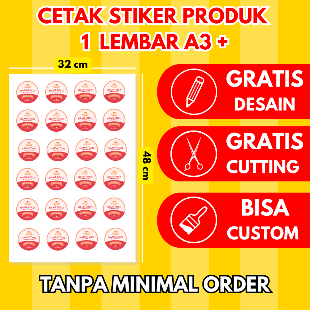 

CETAK STIKER A3+ LABEL OLSHOP MAKANAN MINUMAN KEMASAN MURAH + CUTTING