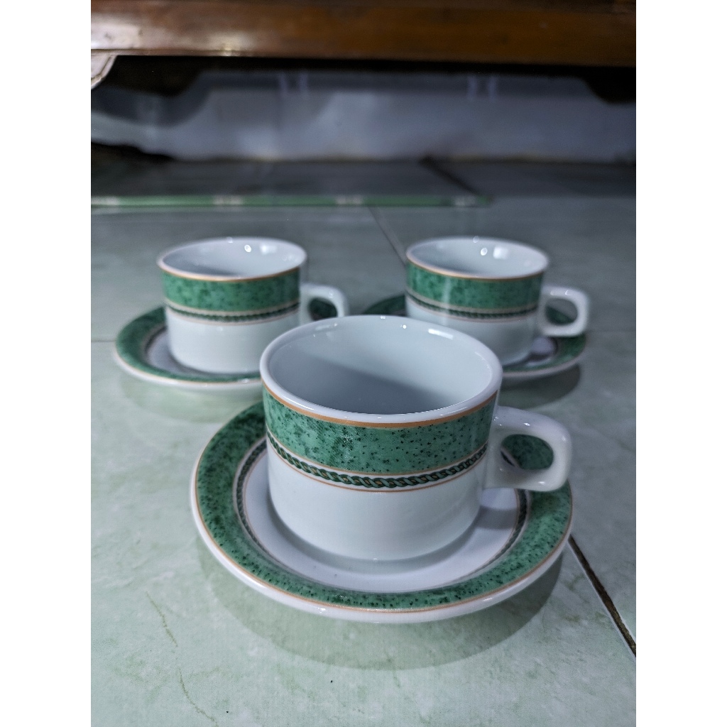 Vintage Ligne Hôtesse Sango Ceramic® Cangkir Tea/Coffee Set + Saucer