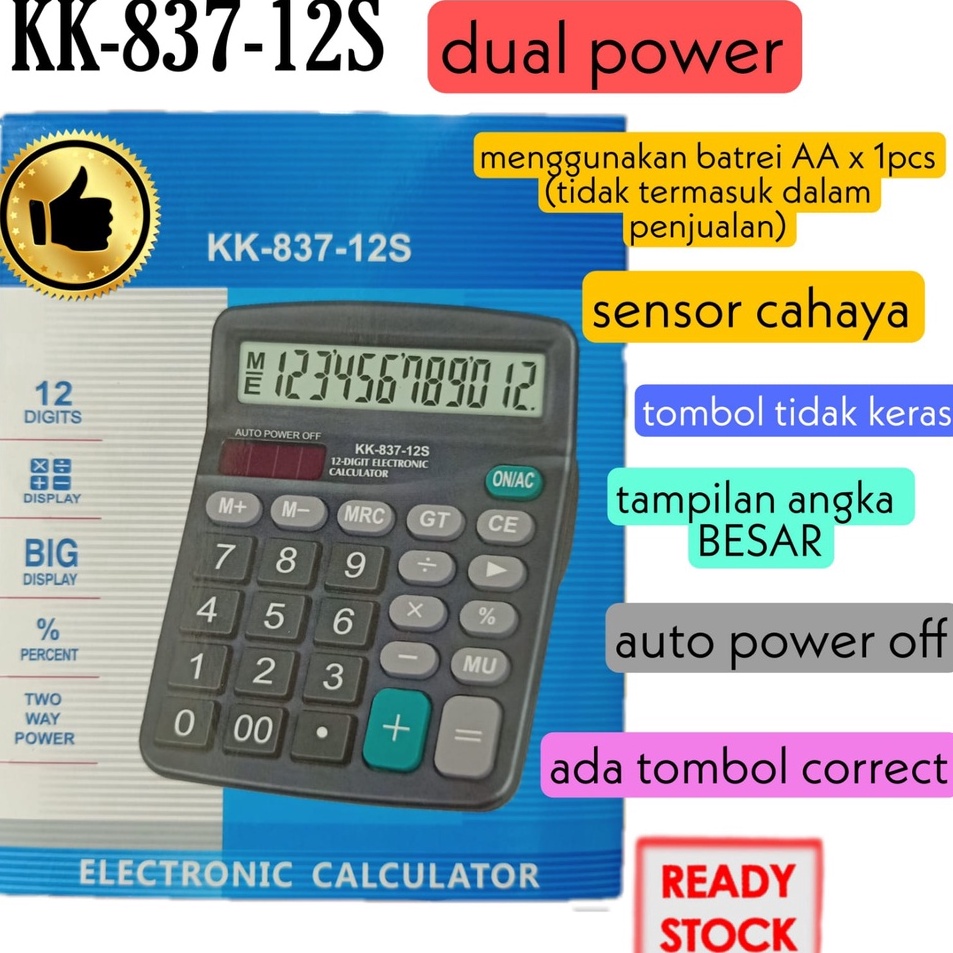 

Kalkulator Desktop Meja Dual Power 12 Digit Layar Besar JOINUS 837B