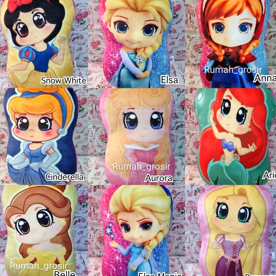Rumah Grosir Bantal Boneka Princess Elsa Anna Cinderella Snow White Belle Princess Imut Mainan Anak 