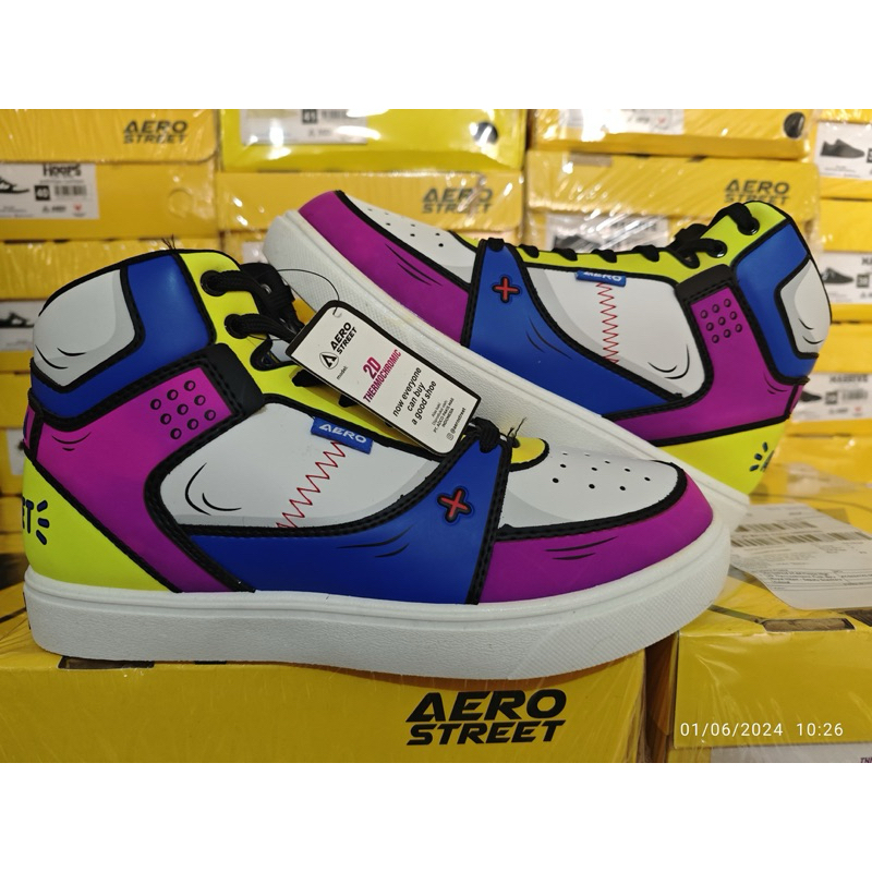 [TERMURAH 100% Original Aerostreet] Aerostreet 37-44 Hoops High 2D Thermochromic Putih Biru Royal Hi