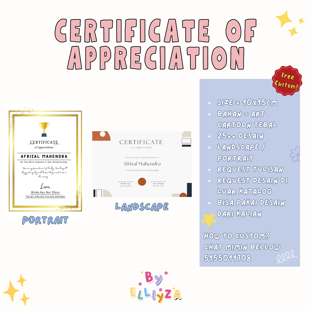 (BUY 1 GET 1) CUSTOM CERTIFICATE FOR BEST BOYFRIEND / BESTFRIEND / BEST MOM / BEST DAD / BEST SISTER