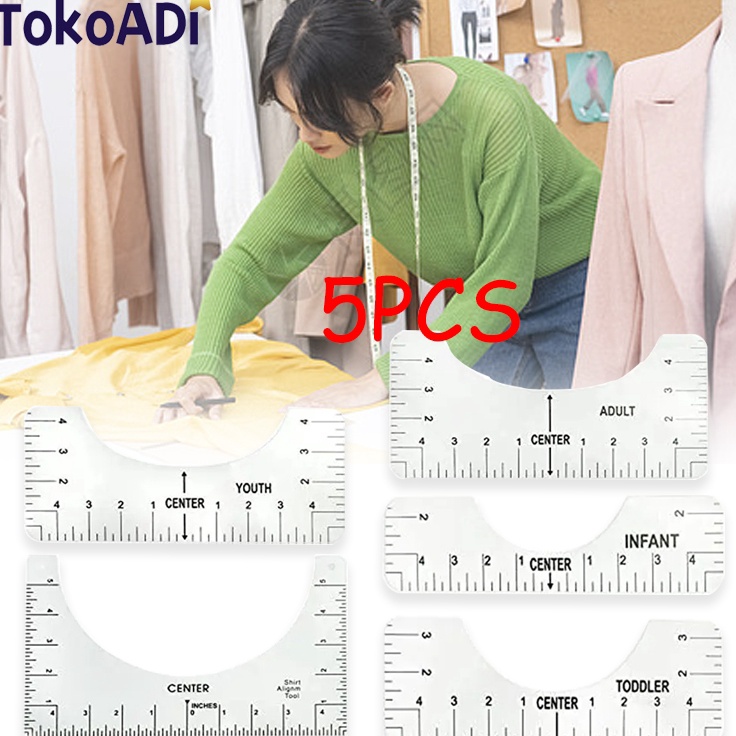 

5PCS TShirt Ruler Transparent Penggaris Ziegel Penggaris Kaos Untuk Sablon V Neck TShirt Alignment Tool