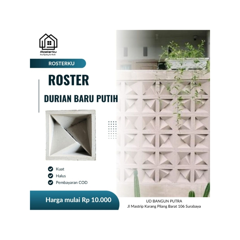 Roster minimalis beton putih durian baru