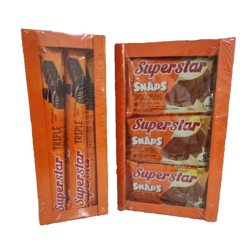 

SUPERSTAR TRIPLE Snack CHOCOLATE isi 20pcs 16gr / SUPERSTAR SNAPS isi 12Pcs 28gr Wafer Renyah