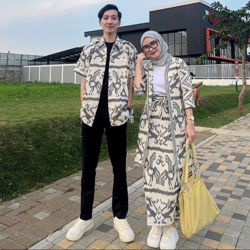 set couple tenun - setelan tenun wanita - kemeja tenun