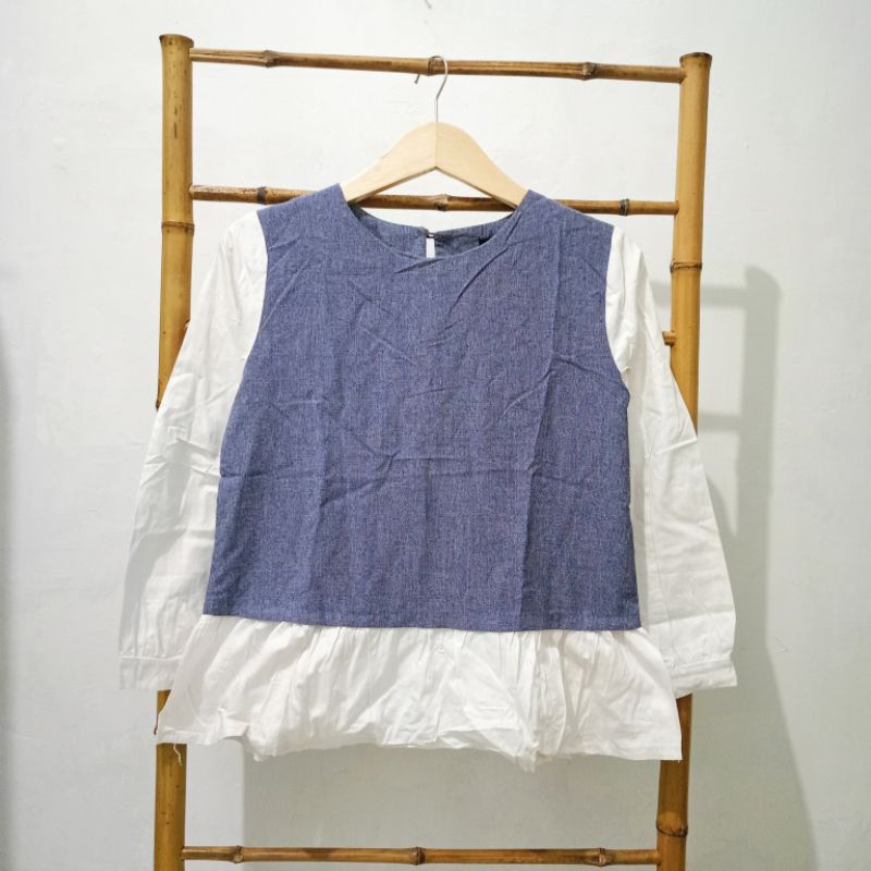 BLOUSE TWINKLE PUTIH BIRU -Pl