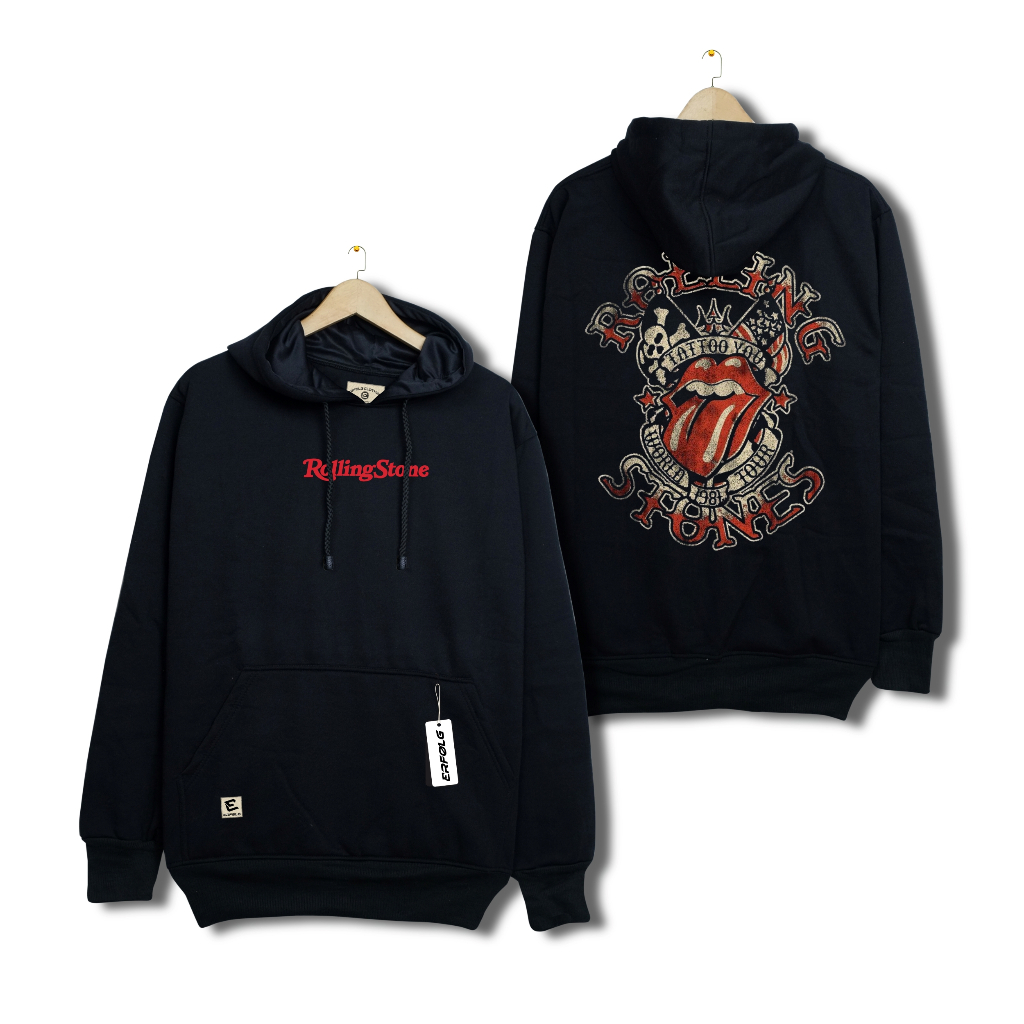 Hoodie Sweater Premium Distro Hitam ROLLING STONES Motif Terbaru2024  Hodie Cowok Oversize Fleece Te