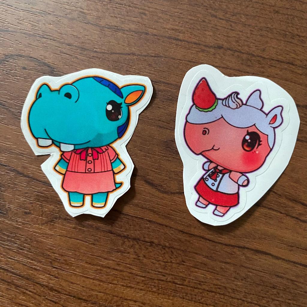 

[ACNH / Animal Crossing New Horizons Characters Homemade Stickers] Hippopotamus + Rhinoceros Vinyl Stickers / Stiker Vinyl Kuda Nil + Badak (Bertha & Merengue)