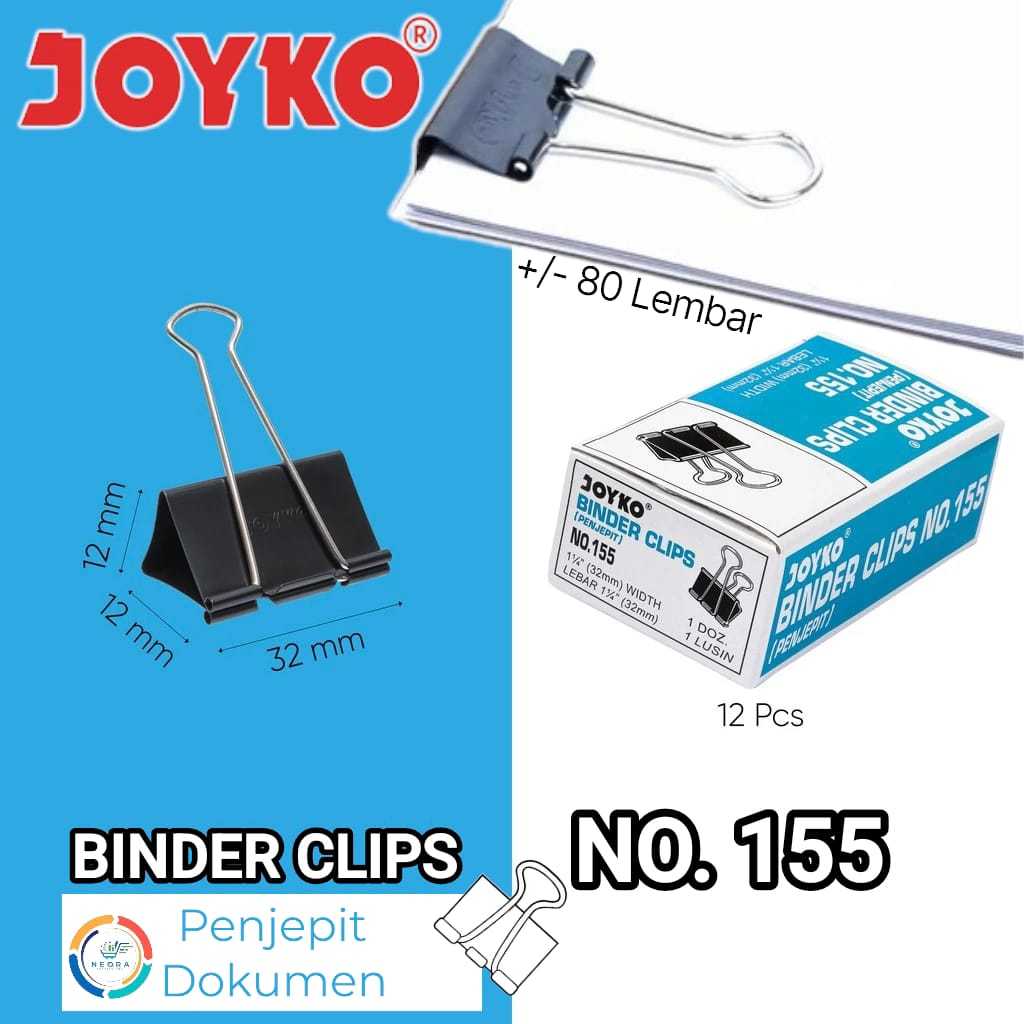 

Joyko Binder Clips Klip Kertas No 155 | 1Pak@12Pcs